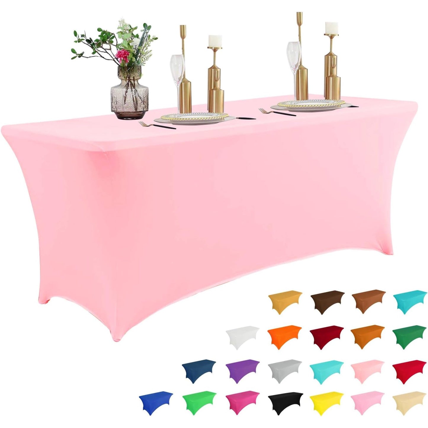 Table Cloth for Rectangular Fitted Events Stretch Pink Table Covers Washable Spandex Tablecloth Protector for Party, Wedding, Cocktail, Banquet, Festival