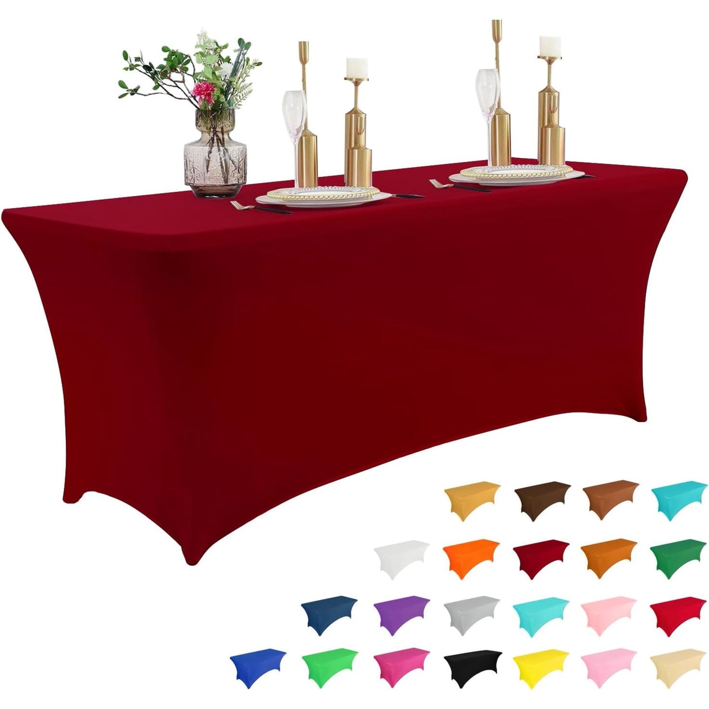 Table Cloth for Rectangular Fitted Events Stretch Pink Table Covers Washable Spandex Tablecloth Protector for Party, Wedding, Cocktail, Banquet, Festival
