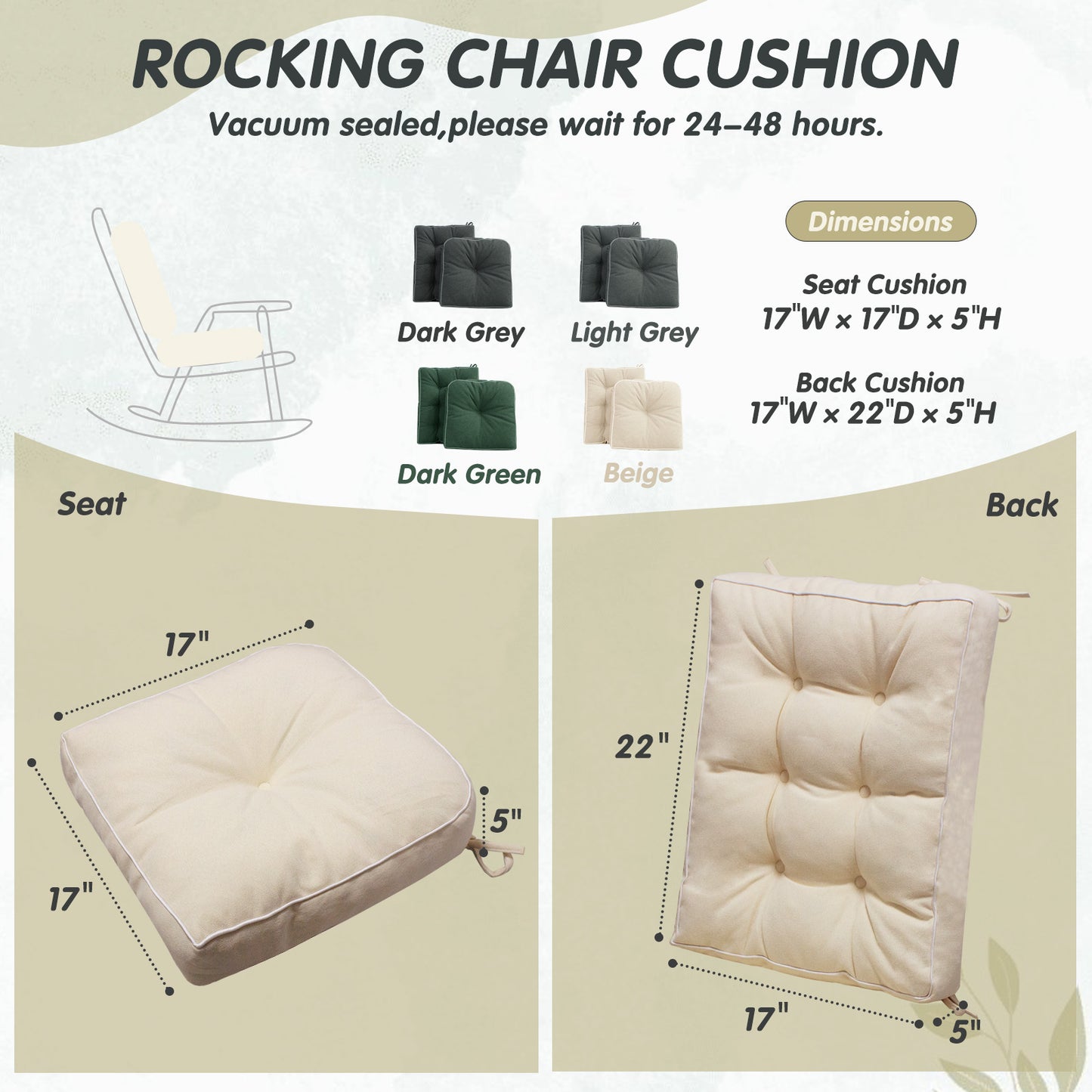 YZ HOME rocking chair cushion 17X17/17X22
