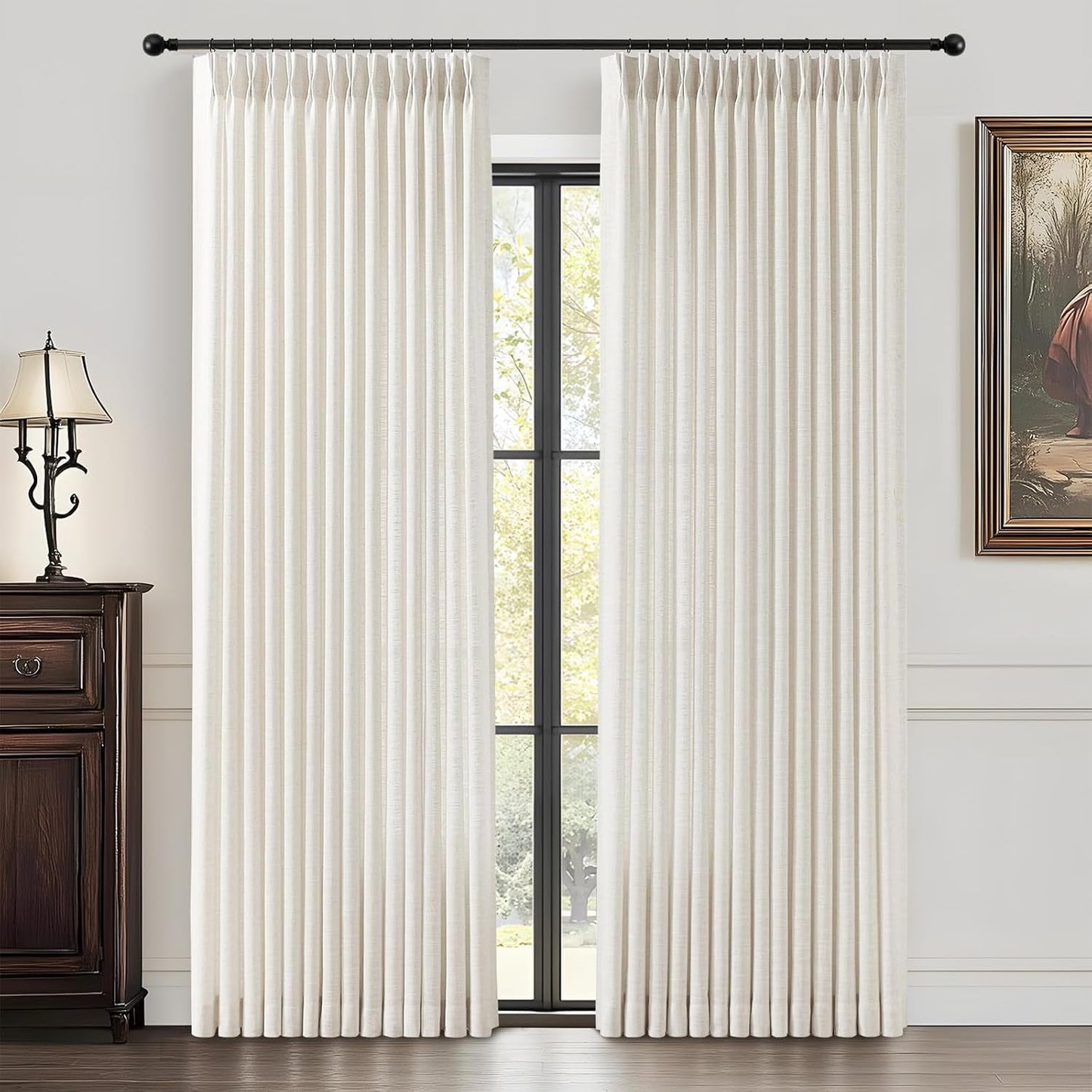 Galenzoov 2 Panels Pinch Pleated Linen Half Light Blocking Curtains for Home