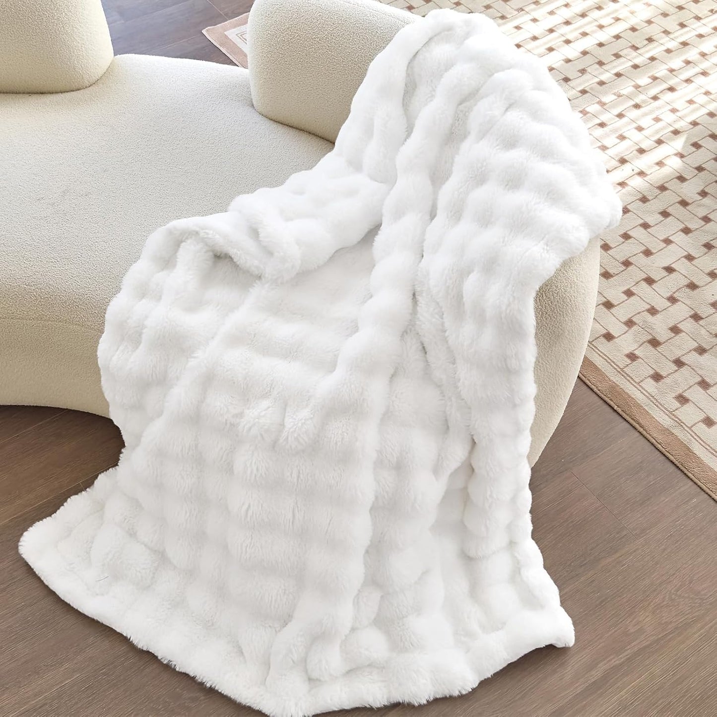 Faux Fur Black Throw Blanket for Couch