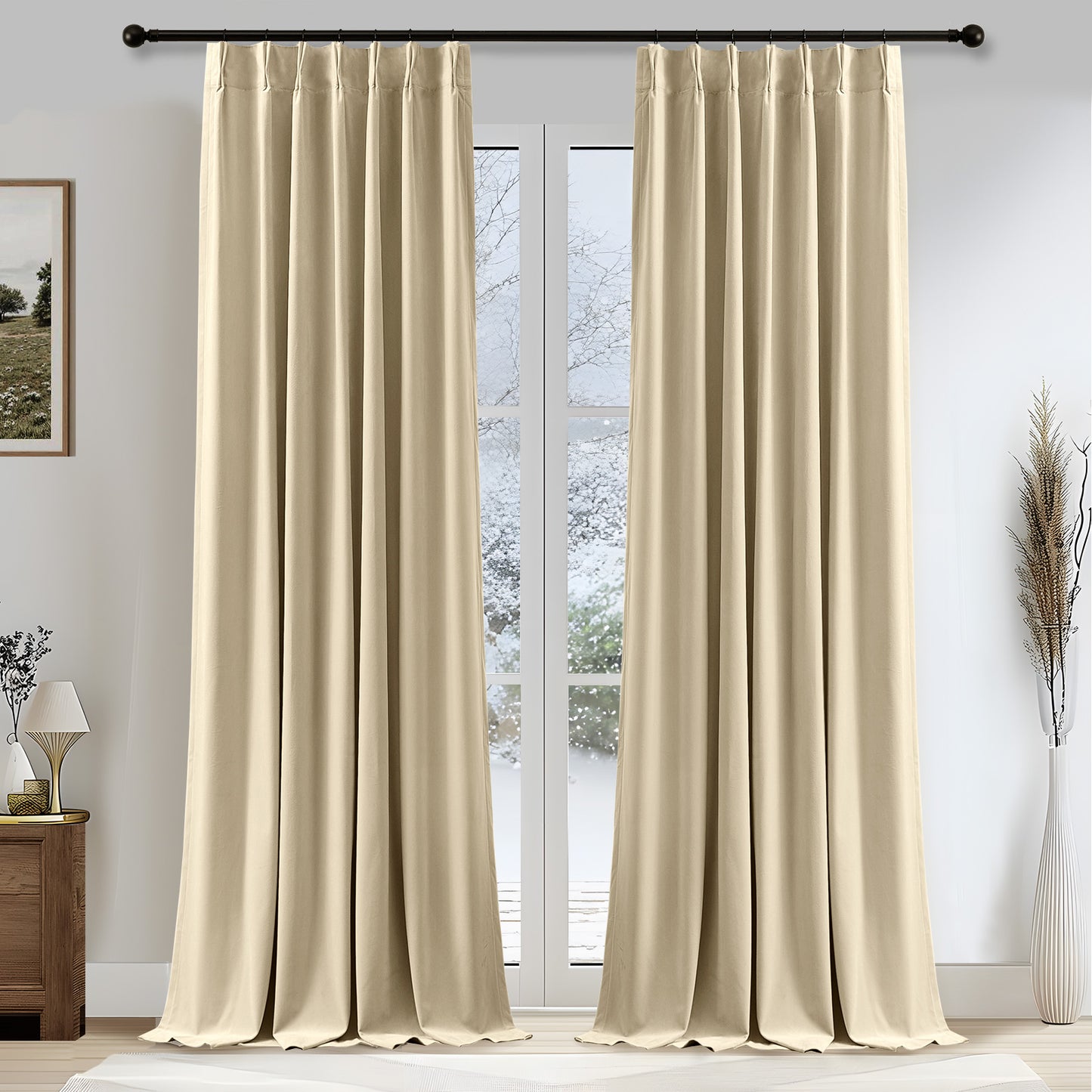 Galenzoov 2 Panels Pinch Pleated Velvet Curtains for Home