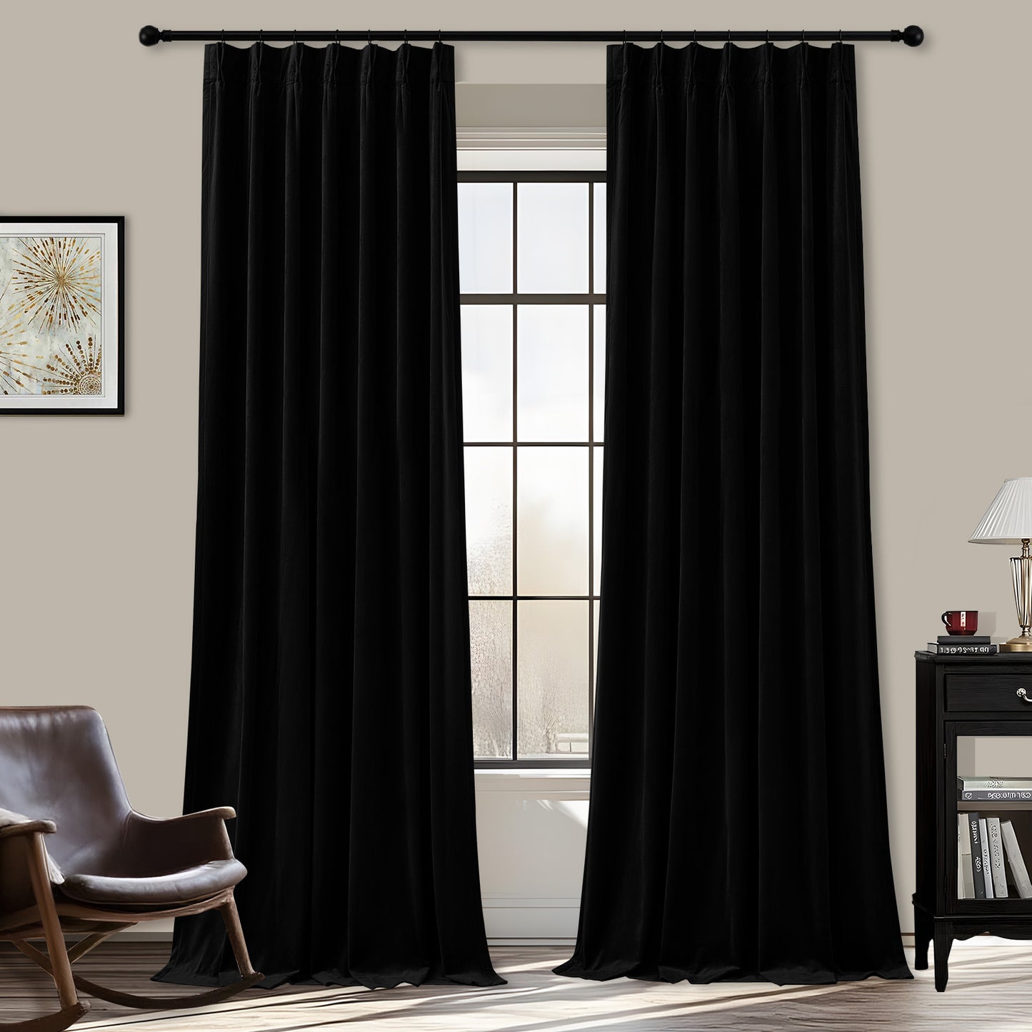 Galenzoov 2 Panels Pinch Pleated Velvet Curtains for Home