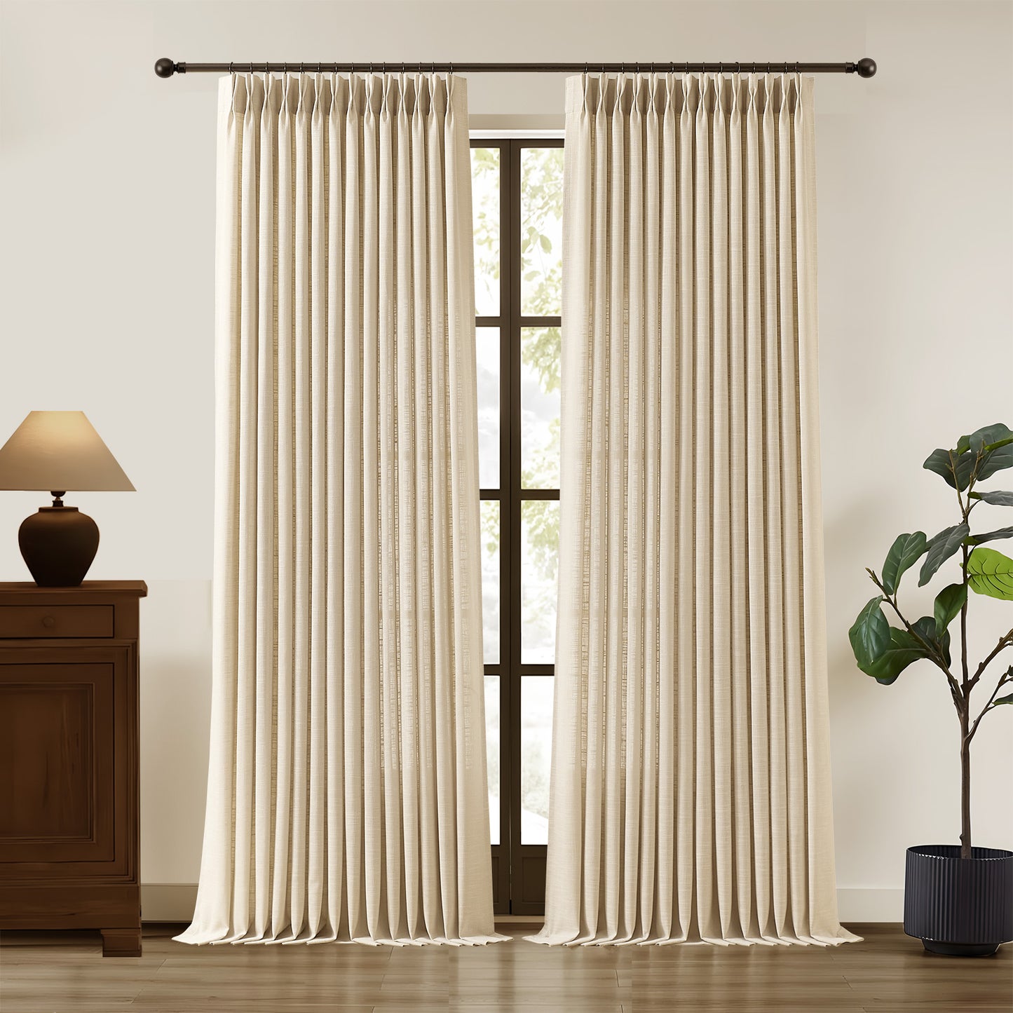 Galenzoov 2 Panels Pinch Pleated Linen Half Light Blocking Curtains for Home