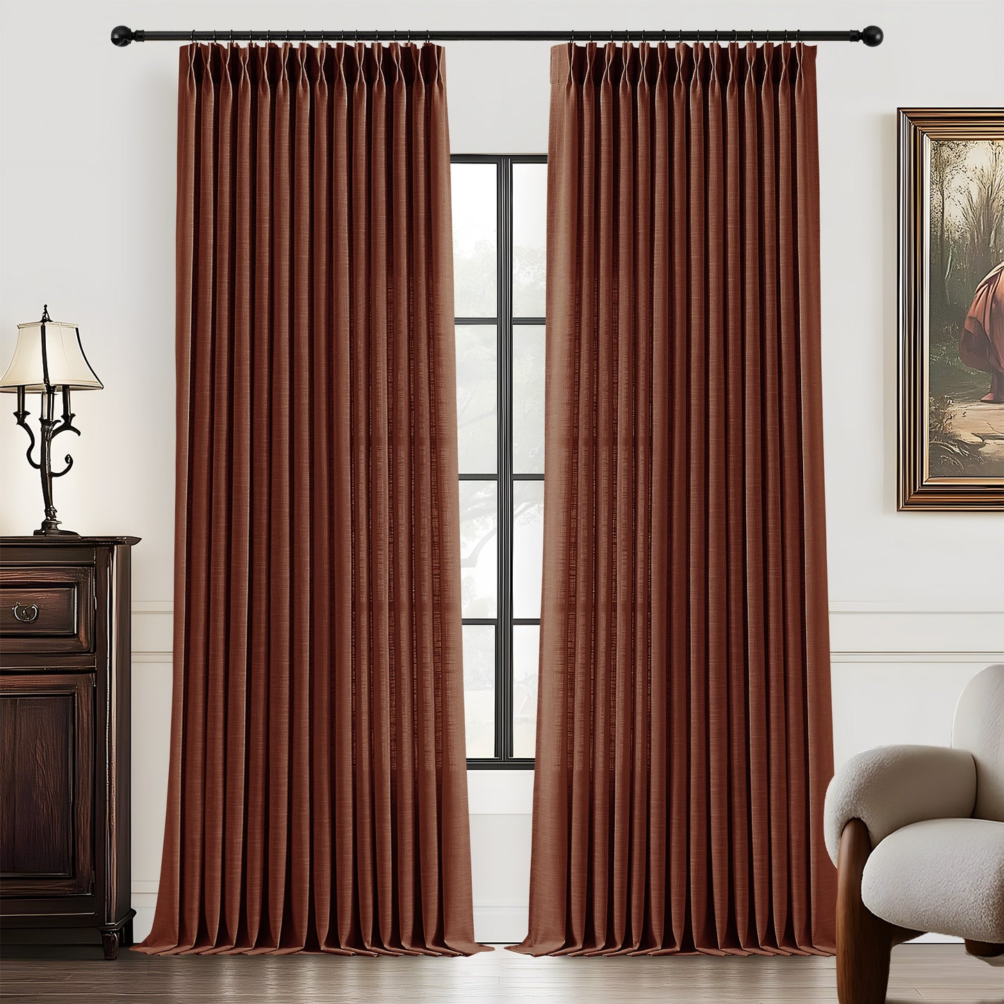 Galenzoov 2 Panels Pinch Pleated Linen Half Light Blocking Curtains for Home