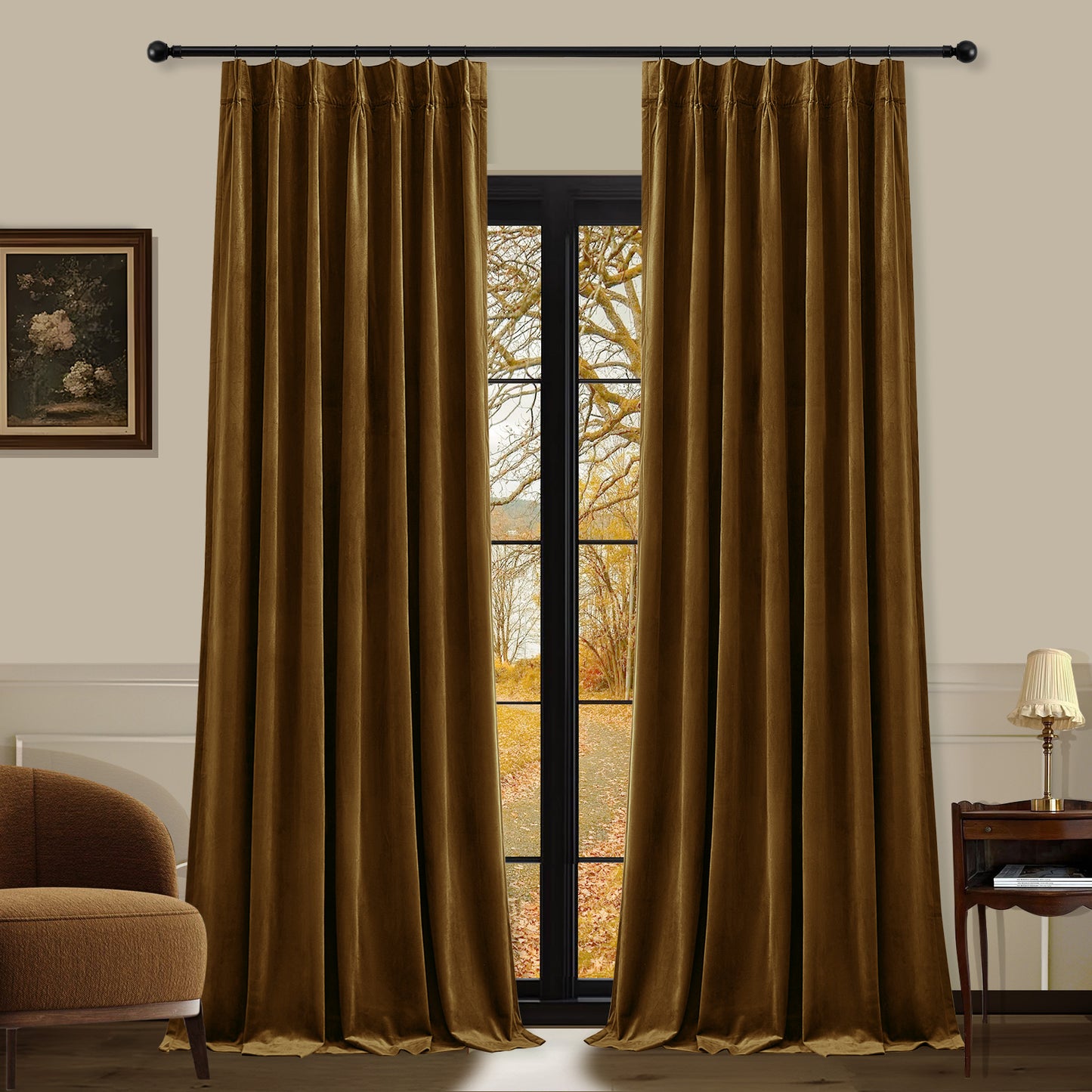 Galenzoov 2 Panels Pinch Pleated Velvet Curtains for Home
