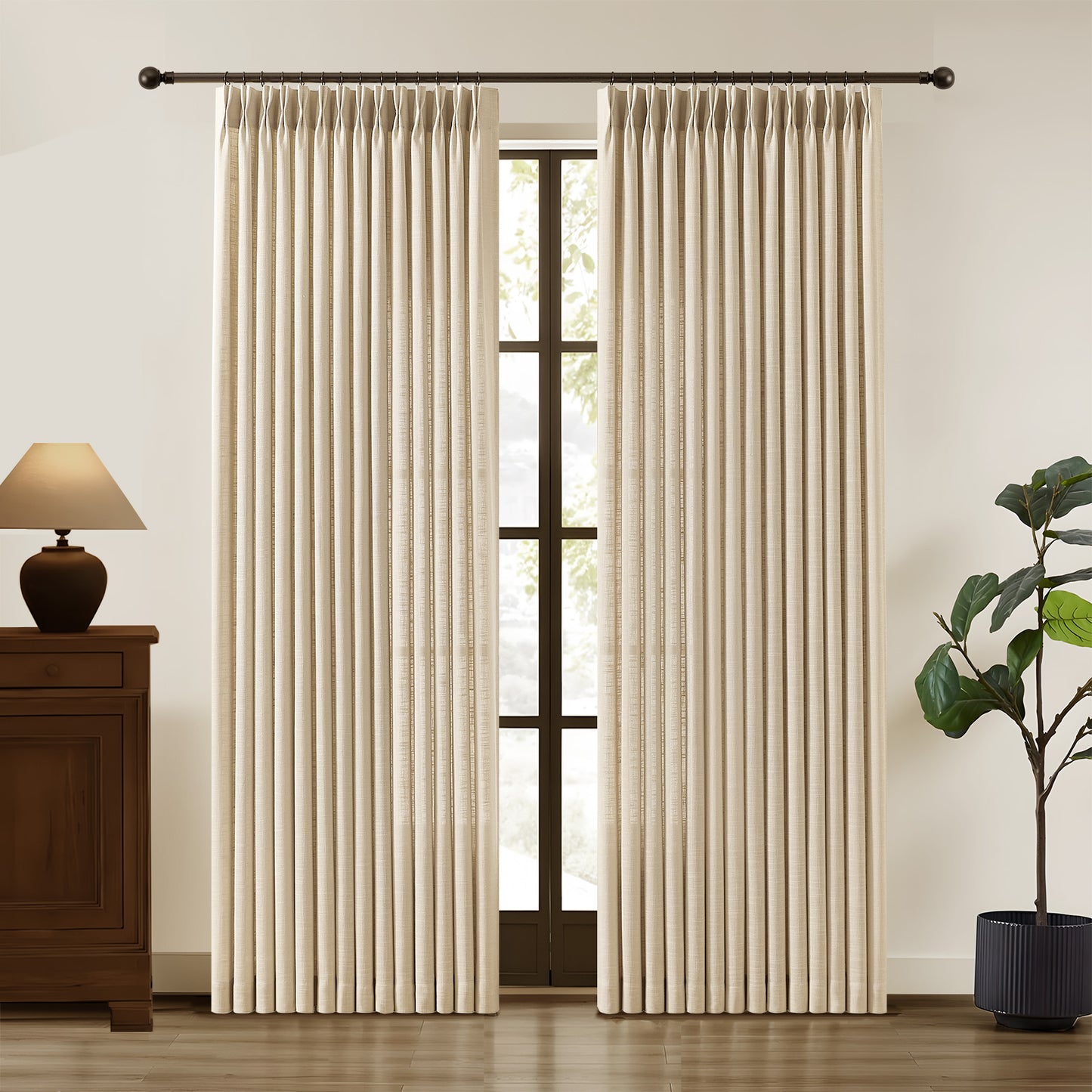 Galenzoov 2 Panels Pinch Pleated Linen Half Light Blocking Curtains for Home