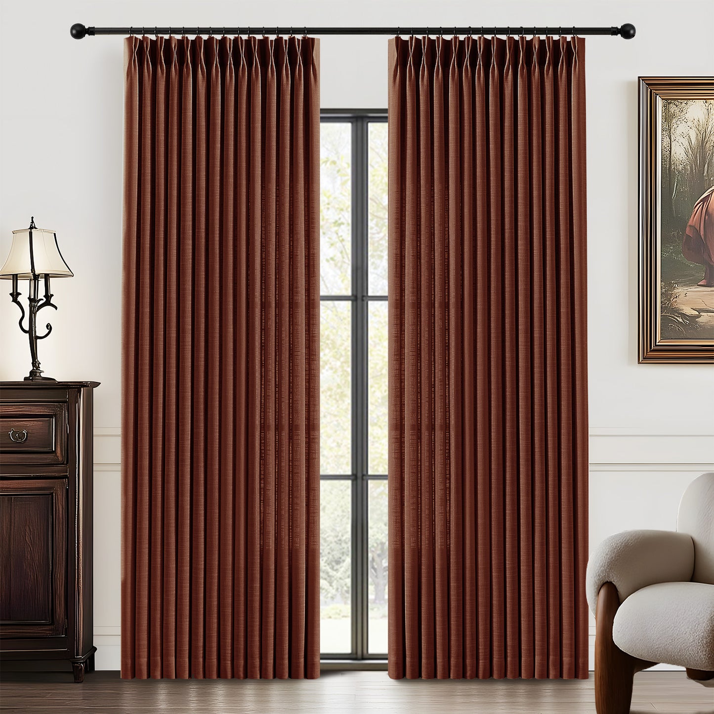 Galenzoov 2 Panels Pinch Pleated Linen Half Light Blocking Curtains for Home