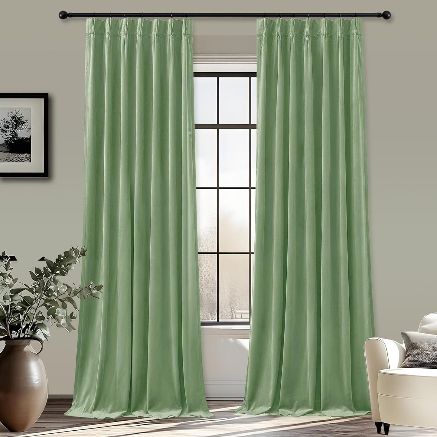 Galenzoov 2 Panels Pinch Pleated Velvet Curtains for Home