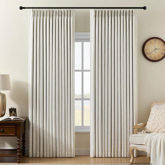 Galenzoov 2 Panels Linen Blend Pinch Pleated Curtains for Home