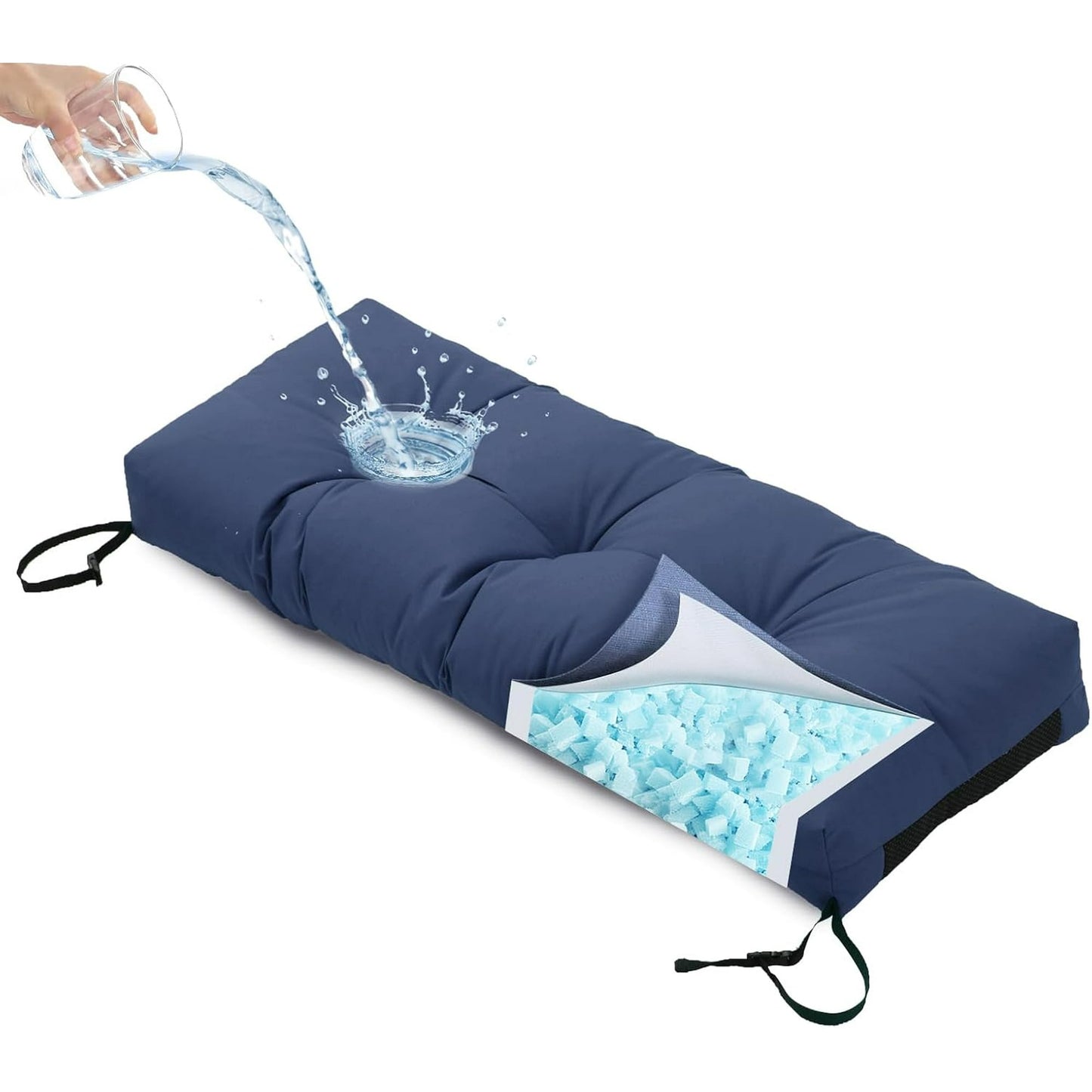 Outdoor Bench Cushion, Blue Shredded Memory Foam, Waterproof Fade Resistant Patio Furniture Cushion