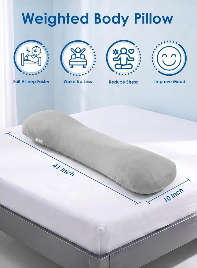 Weighted Body Pillow for Side Sleeper with Cooling Cover, Quilted Glass Beads, Breathable Washable Weighted Pillow for Deeper Sleep, Relax and Calm, Full Body Pillow for Adults Blue
