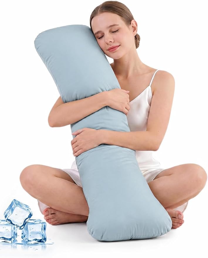Weighted Body Pillow for Side Sleeper with Cooling Cover, Quilted Glass Beads, Breathable Washable Weighted Pillow for Deeper Sleep, Relax and Calm, Full Body Pillow for Adults Blue