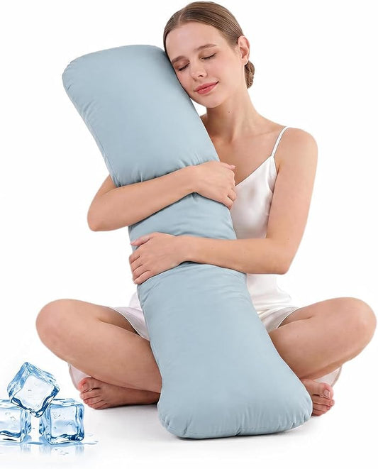 Weighted Body Pillow for Side Sleeper with Cooling Cover, Quilted Glass Beads, Breathable Washable Weighted Pillow for Deeper Sleep, Relax and Calm, Full Body Pillow for Adults Blue