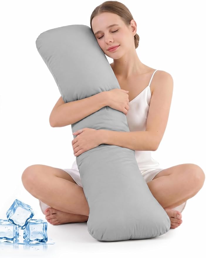 Weighted Body Pillow for Side Sleeper with Cooling Cover, Quilted Glass Beads, Breathable Washable Weighted Pillow for Deeper Sleep, Relax and Calm, Full Body Pillow for Adults Blue
