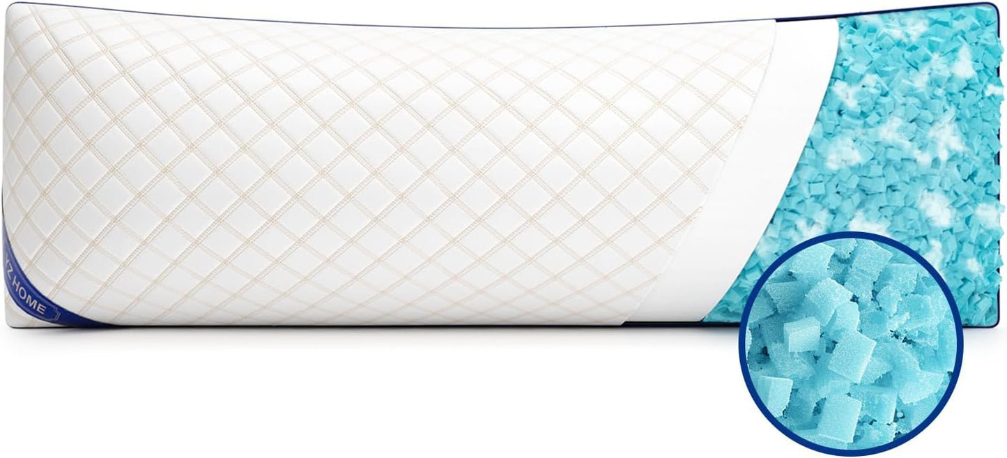 YZ Home Long Body Pillow for Adults - Firm Body Pillow Insert with Shredded Blue Memory Foam, Adjustable Height, Soft Support for Side Sleeping, Pregnant Women, Washable 20x54 Inch