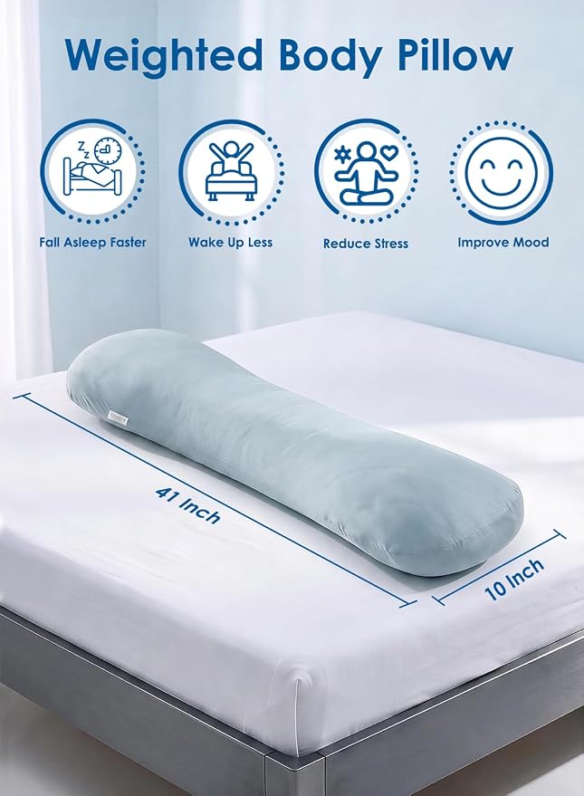 Weighted Body Pillow for Side Sleeper with Cooling Cover, Quilted Glass Beads, Breathable Washable Weighted Pillow for Deeper Sleep, Relax and Calm, Full Body Pillow for Adults Blue