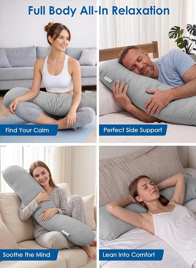 Weighted Body Pillow for Side Sleeper with Cooling Cover, Quilted Glass Beads, Breathable Washable Weighted Pillow for Deeper Sleep, Relax and Calm, Full Body Pillow for Adults Blue