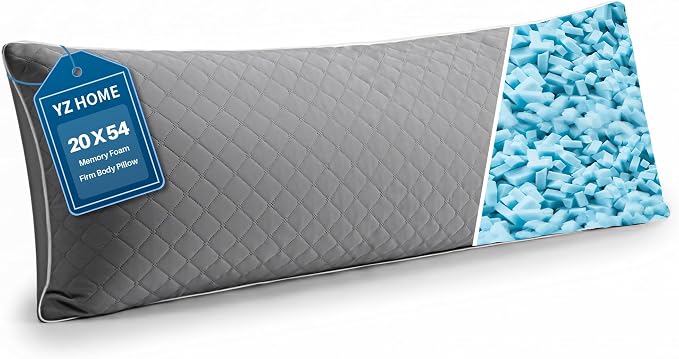 YZ HOME Long Body Pillow for Adults - Firm Body Pillow Insert with Shredded Blue Memory Foam, Adjustable Height, Soft Support for Side Sleeping, Pregnant Women, Washable