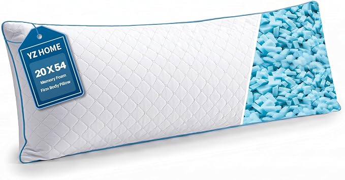 YZ HOME Long Body Pillow for Adults - Firm Body Pillow Insert with Shredded Blue Memory Foam, Adjustable Height, Soft Support for Side Sleeping, Pregnant Women, Washable