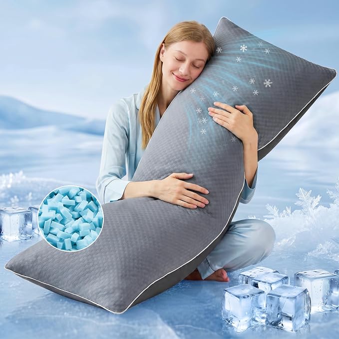 YZ HOME Cooling Body Pillow for Adults- Pillow Insert with Shredded Blue Memory Foam, Soft Support for Side Sleepper, Pregnant Women, Back Pain Relief, Washable Pillowcase