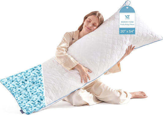 YZ Home Long Body Pillow for Adults, Firm Body Pillow Shredded Memory Foam, Adjustable Height,Support for Side Sleeping & Pregnant Women